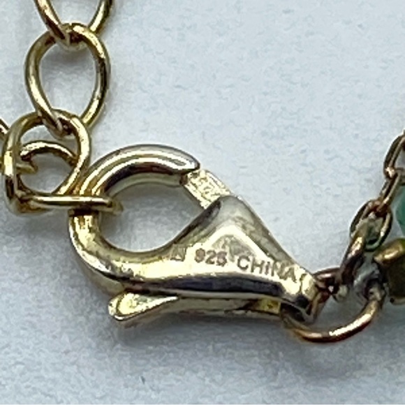 Green Ombre Crystal Glass Bead Gold Plate Silver Chain Bracelet Gold Vermeil - Picture 4 of 6